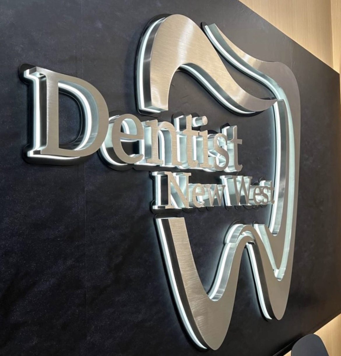 Close-up of illuminated halo-lit channel letters