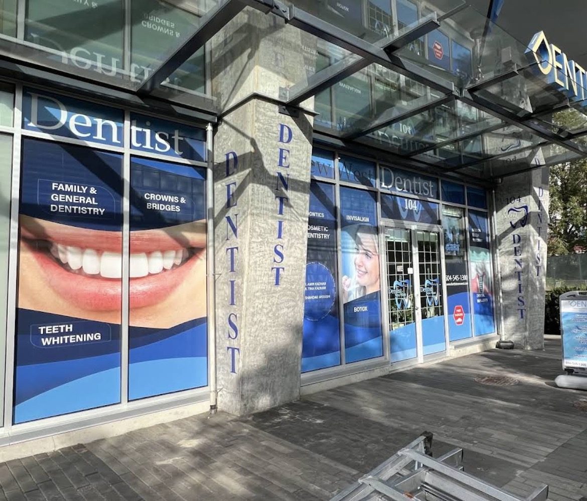 Full-colour printed window graphics on a clinic storefront in Vancouver